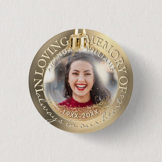 Holiday Christmas Photo Memorial Gold Elegant 3 Cm Round Badge (Front)