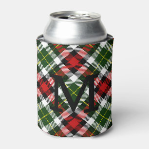 Holiday Christmas Plaid Family Monogram Initial Can Cooler