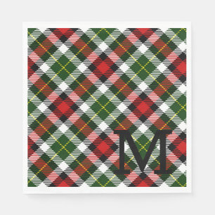 Holiday Christmas Plaid Family Monogram Initial Napkin