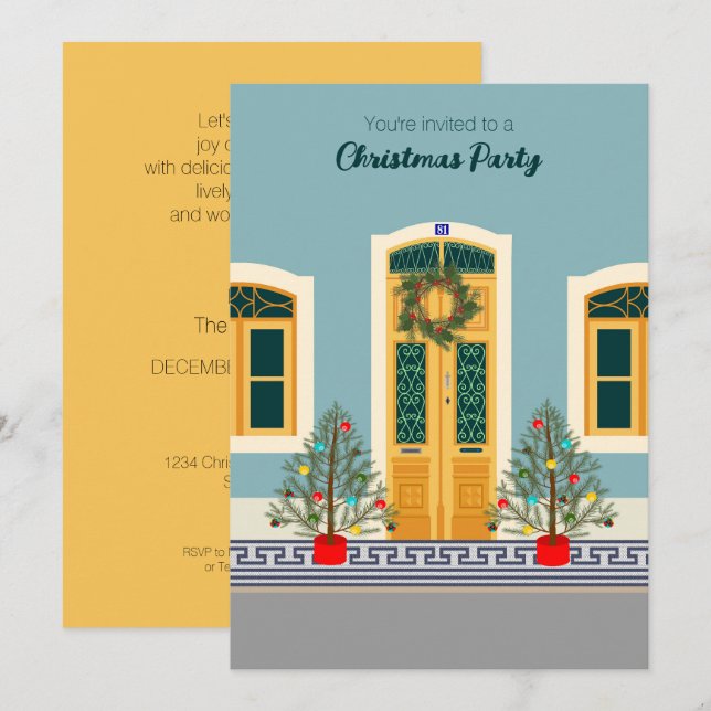 Holiday Christmas Portuguese festive house party Invitation (Front/Back)