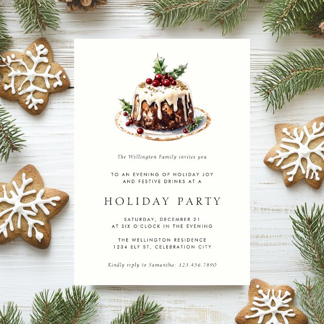 Holiday Christmas Pudding Modern Festive Party Invitation (Creator Uploaded)