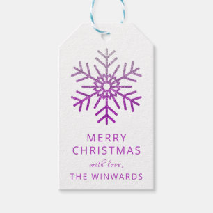 Holiday Christmas Purple Ombre Glitter Snowflake Gift Tags