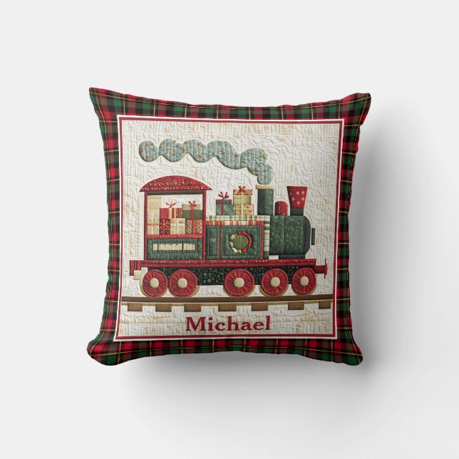 Holiday Christmas Quilted Train I Kids Gifts Cushion (Front)