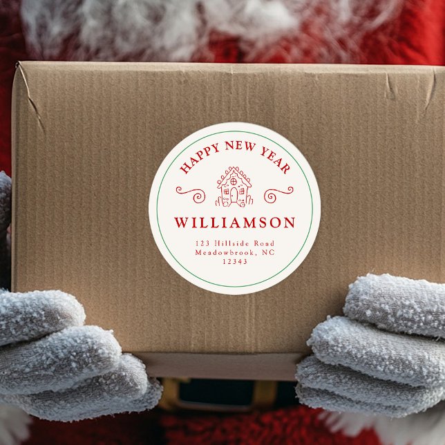 Holiday Christmas Red Gingerbread Return Address Classic Round Sticker (Creator Uploaded)