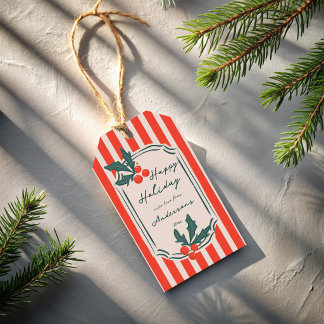 Holiday Christmas red vintage retro stripes Gift Tags