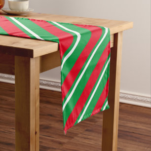 Holiday Christmas Red White Green Stripes Short Table Runner
