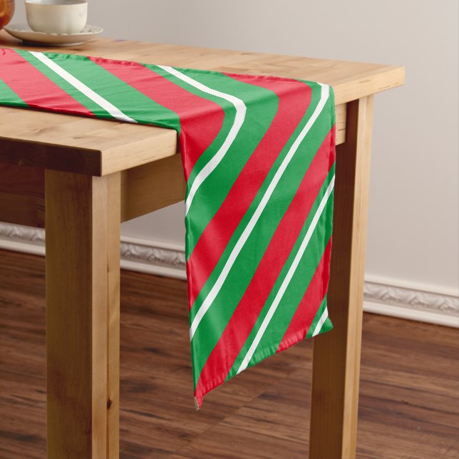 Holiday Christmas Red White Green Stripes  Short Table Runner (In Situ)