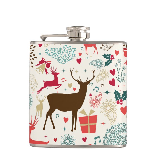 Holiday Christmas Reindeer Snowflake Hip Flask (Front)