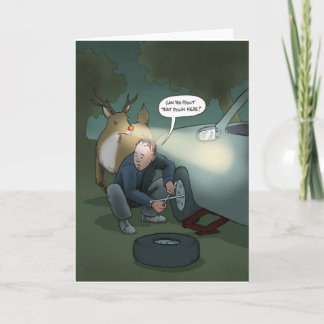 Holiday Christmas Rudolph Flat Tire Greeting Card