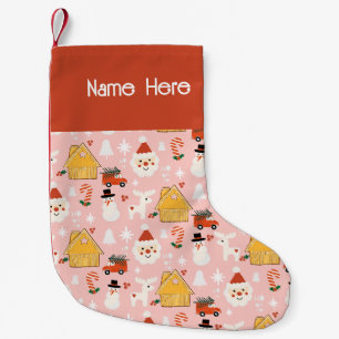Holiday Christmas Santa Workshop Retro Pink Small Christmas Stocking