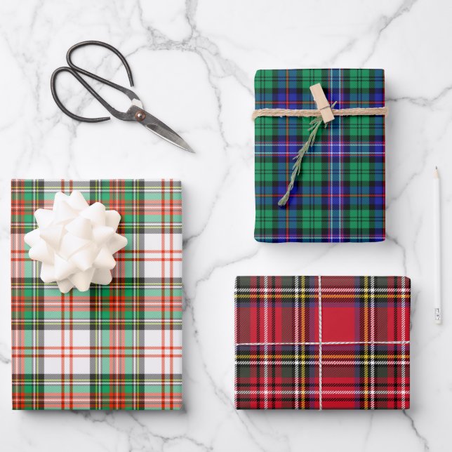 Holiday Christmas Scottish Tartan Plaid Assorted Wrapping Paper Sheet (Front)