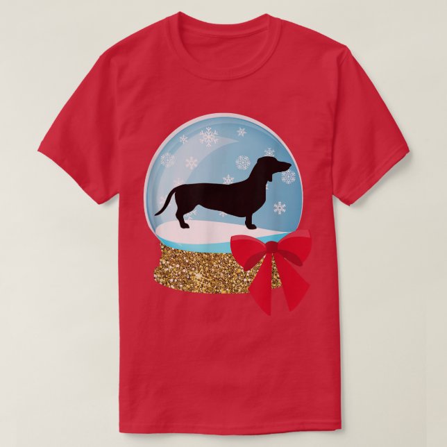 Holiday Christmas Snowglobe Dachshund Doie  T-Shirt (Design Front)
