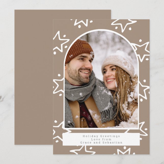 Holiday Christmas Star Pattern Photo Personalised Card (Front/Back)