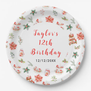 Holiday Christmas Tea Birthday Party Red Paper Plate
