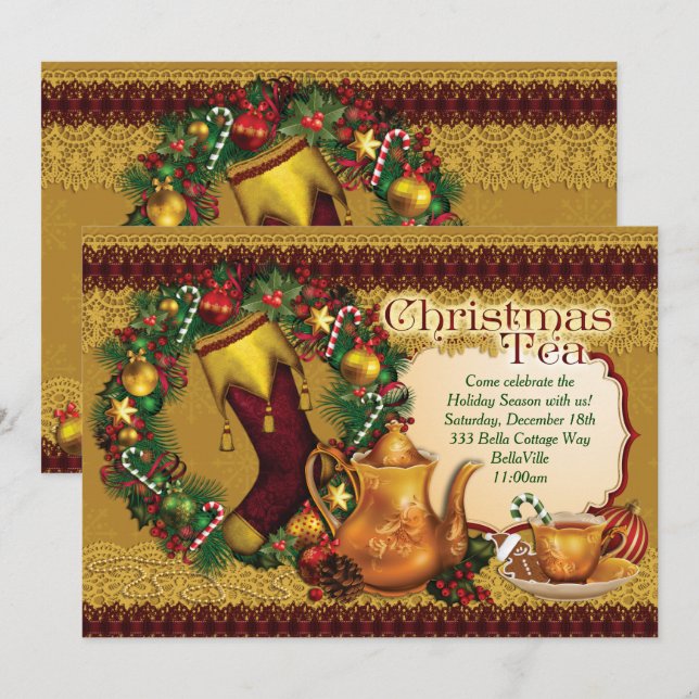 Holiday Christmas Tea Party Invitations (Front/Back)
