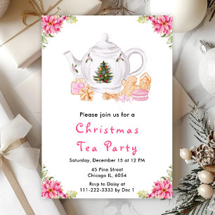 Holiday Christmas Tea Party Pink Invitation