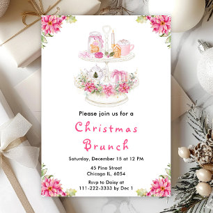 Holiday Christmas Tea Party Pink Invitation