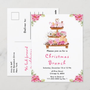 Holiday Christmas Tea Party Pink Postcard