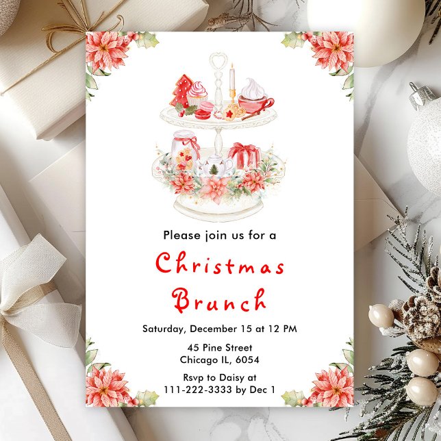 Holiday Christmas Tea Party Red Invitation (Creator Uploaded)