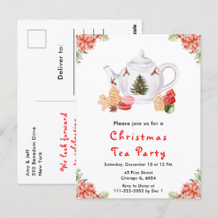 Holiday Christmas Tea Party Red Postcard
