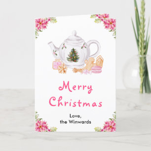 Holiday Christmas Tea Pink Merry Christmas Card