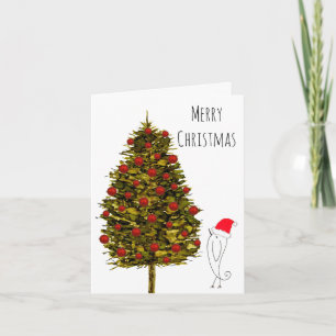 Holiday Christmas Tree and a Bird Greeting Card