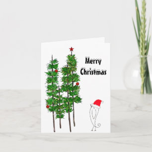 Holiday Christmas Tree and a Bird Greeting Card