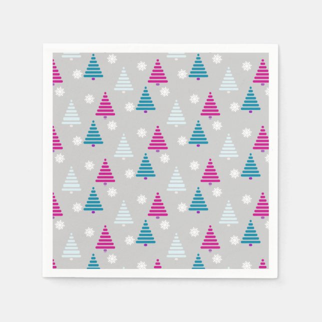 Holiday Christmas tree blue pink simple Napkin (Front)