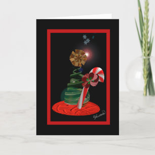 Holiday christmas tree candy cane big tree star  thank you card