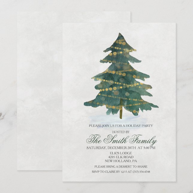 Holiday Christmas Tree Glitter Invitation (Front/Back)