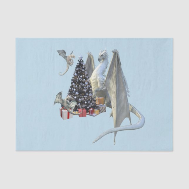 Holiday Christmas Tree Ice Dragon with Babies  Tissue Paper (Front)