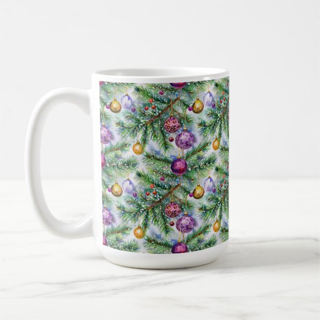Holiday Christmas Tree Ornaments Coffee Mug (Left)