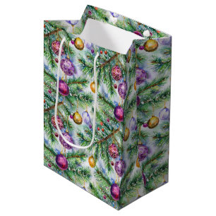 Holiday Christmas Tree Ornaments Medium Gift Bag