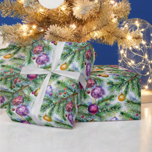 Holiday Christmas Tree Ornaments Wrapping Paper