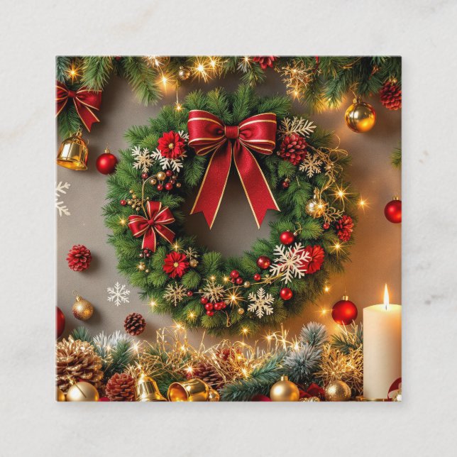 Holiday Christmas Tree Season Candles Decoration Square Business Card (Front)