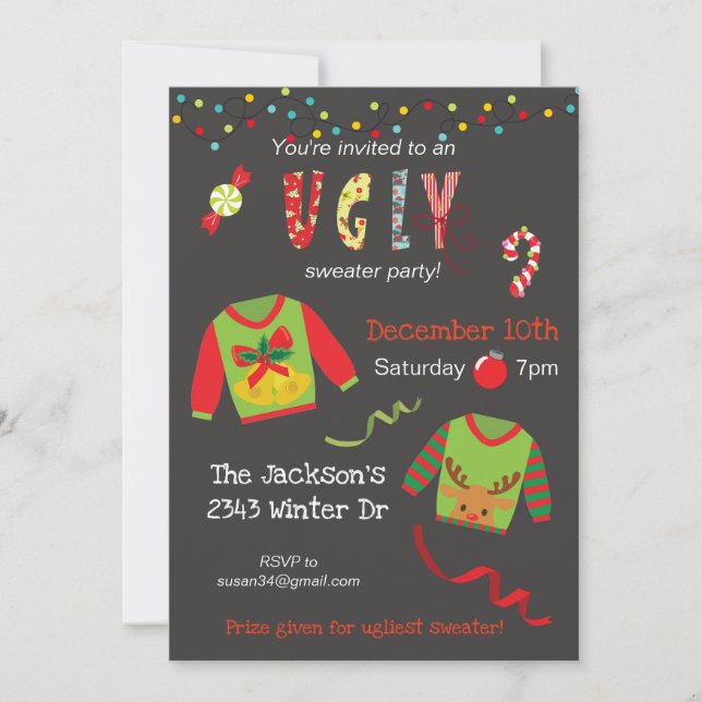 Holiday Christmas Ugly Sweater Customise Invitation (Front)