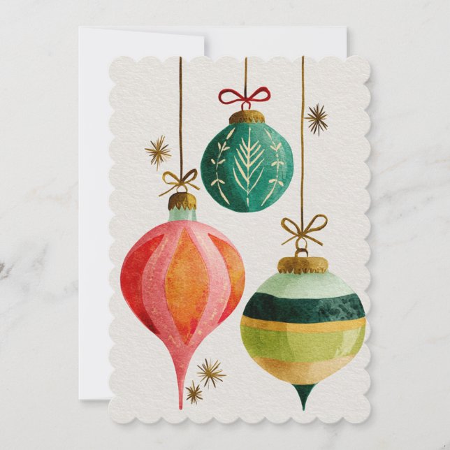 Holiday Christmas Watercolor Retro Ornaments  (Front)