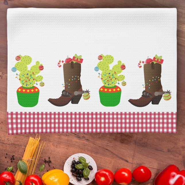 Holiday Christmas Western Cowboy Cactus Southwest Tea Towel (Creator Uploaded)