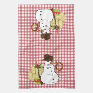 Holiday Christmas Western Cowboy Snowman Tea Towel