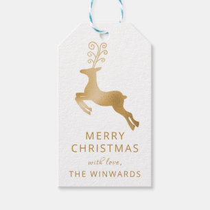 Holiday Christmas White and Gold Reindeer Gift Tags