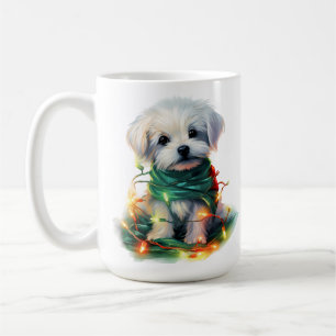 HOLIDAY CHRISTMAS WHITE MALTESE PUPPY DOG COFFEE MUG