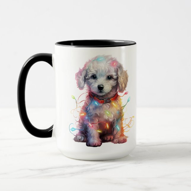 HOLIDAY CHRISTMAS WHITE POODLE PUPPY DOG MUG (Left)