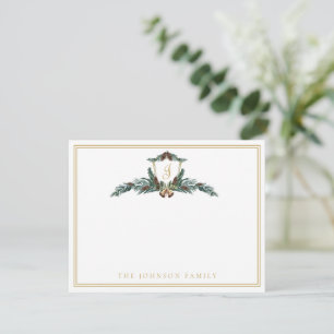 Holiday Christmas Winter Pinecone Crest Monogram Card