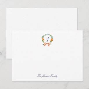 Holiday Christmas Wreath Bow Oranges Monogram Card