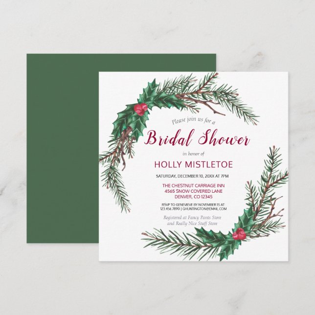 Holiday Christmas Wreath Bridal Shower Invitation (Front/Back)