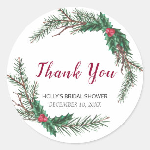 Holiday Christmas Wreath Bridal Shower Thank You Classic Round Sticker