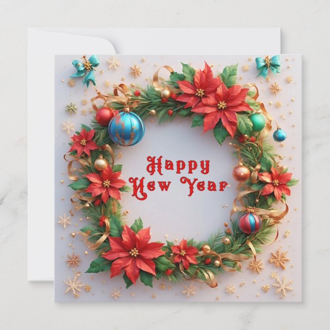 Holiday Christmas Wreath 🎄✨ Poinsettia Baubles Invitation (Front)