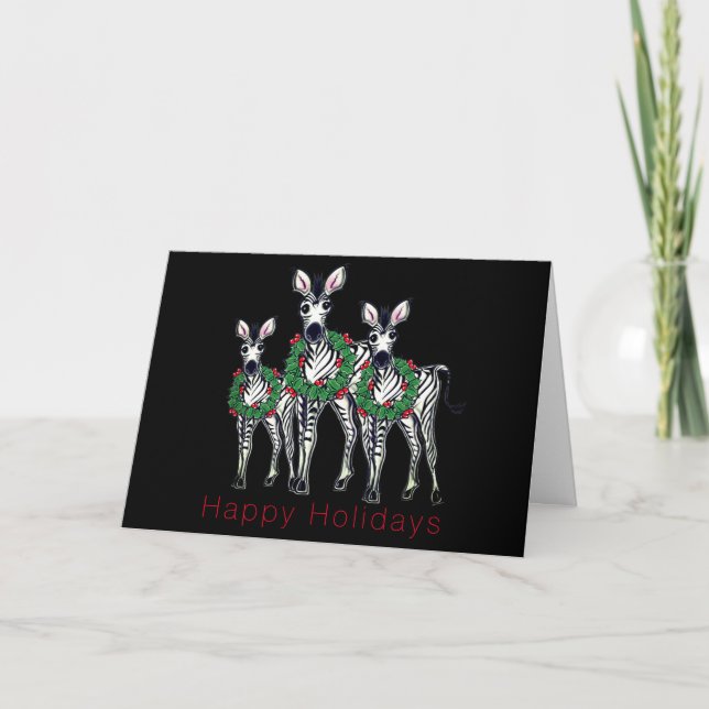 Holiday Christmas  Zebras, wreath Card (Front)