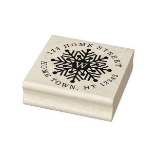 Holiday Circular Monogram Snowflake Return Address Rubber Stamp