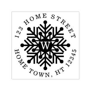 Holiday Circular Monogram Snowflake Return Address Self-inking Stamp